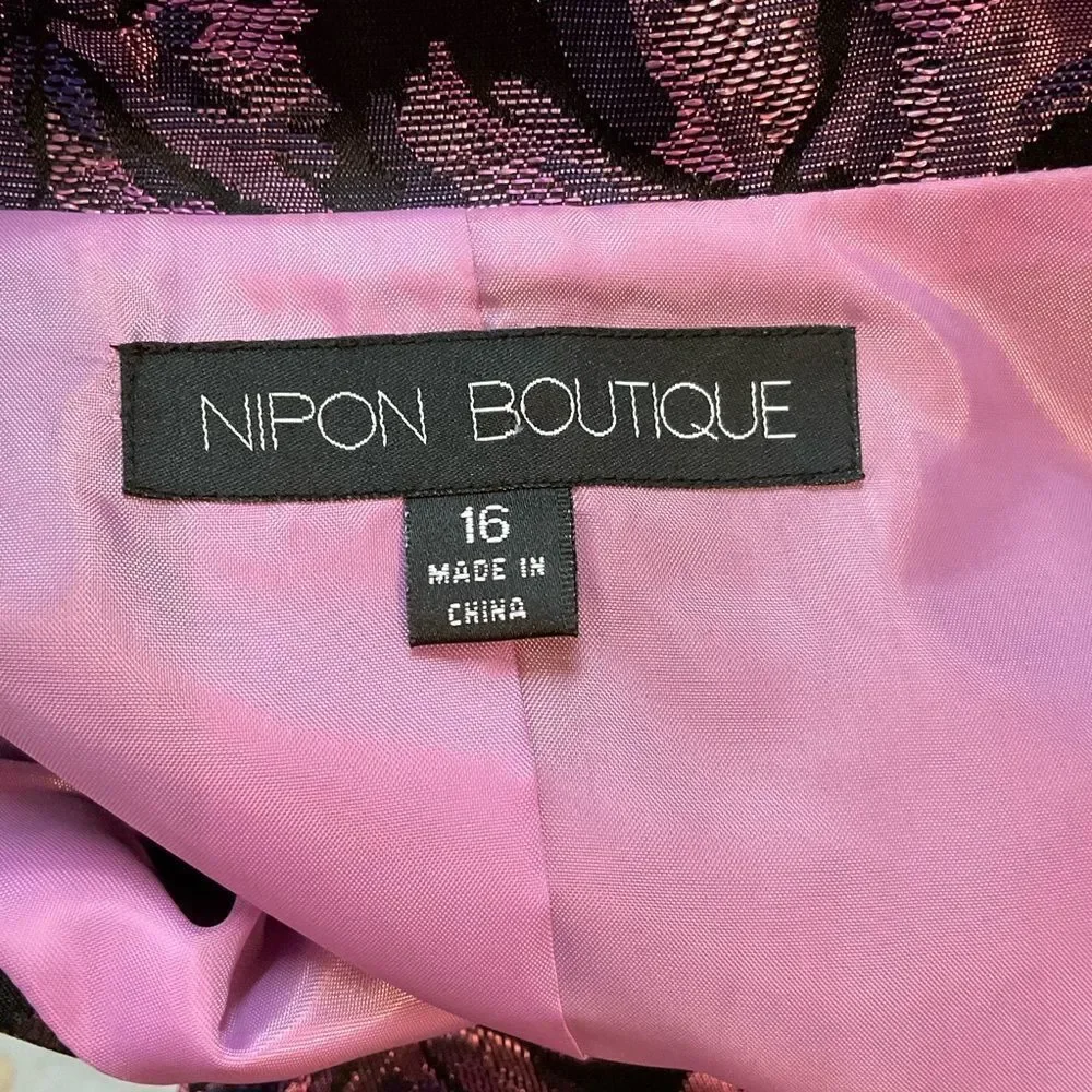 NEW Nipon Boutique Onyx Purple Metallic Floral Dress Jacket Matching Set 16